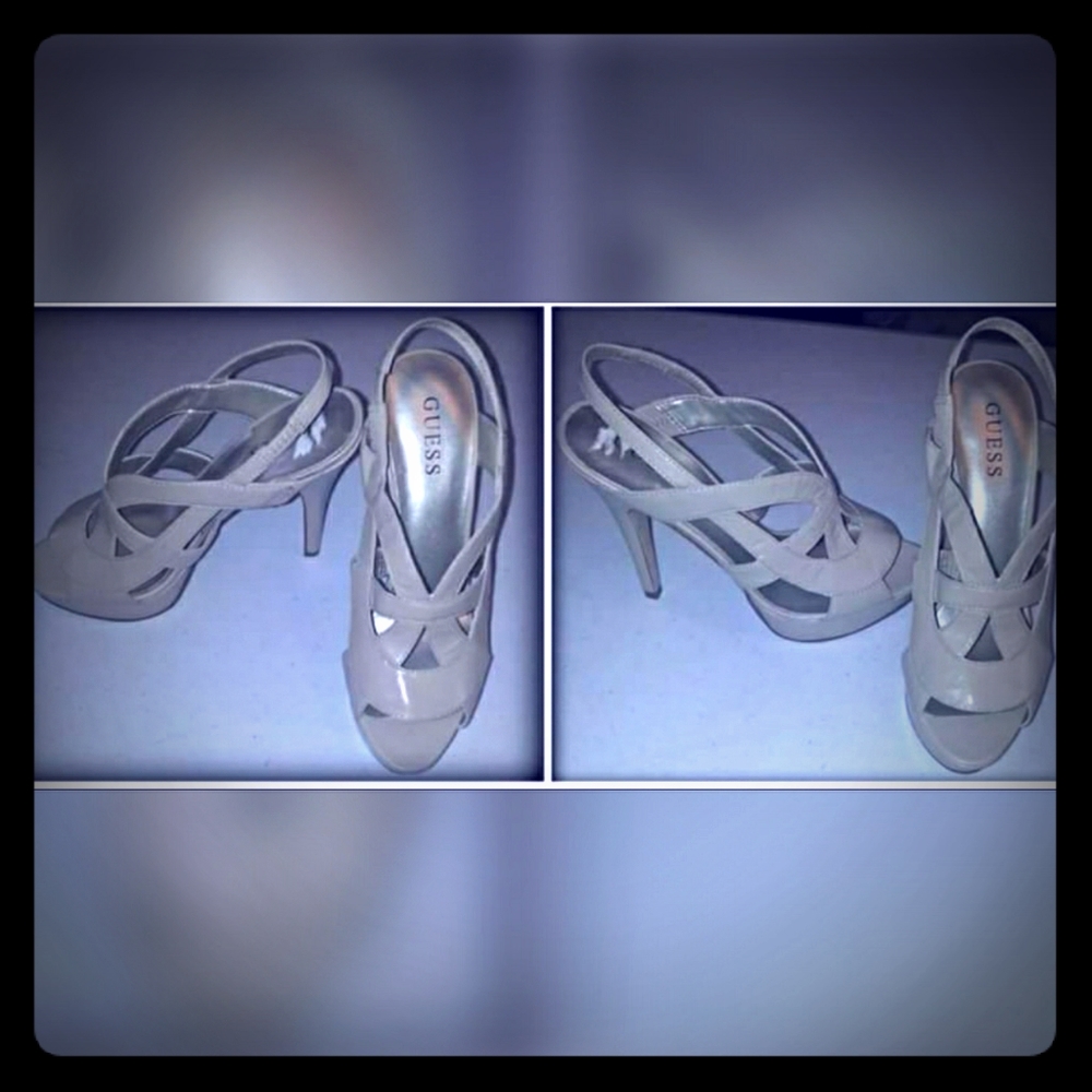 GUESS "DENISSE" Nude Platform Slingback Heels